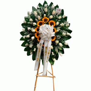 Corona-Funebre-Rosas-Blancas-con-Girasoles