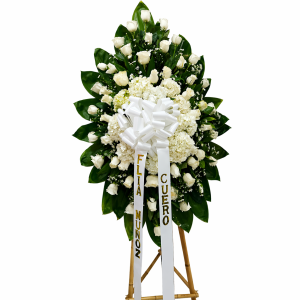 Corona Funebre Rosas y Hortencias Blanca